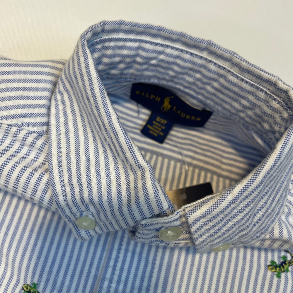 Ralph Lauren Kids‎ Blue White Stripe Lizard Embroidered Button Down Shirt 3/3T - Picture 4 of 11
